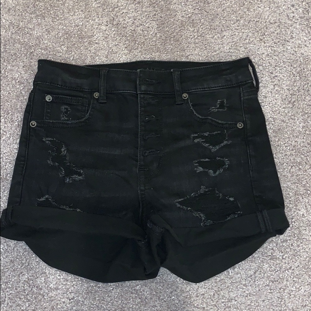 Black high waisted jean shorts with rips